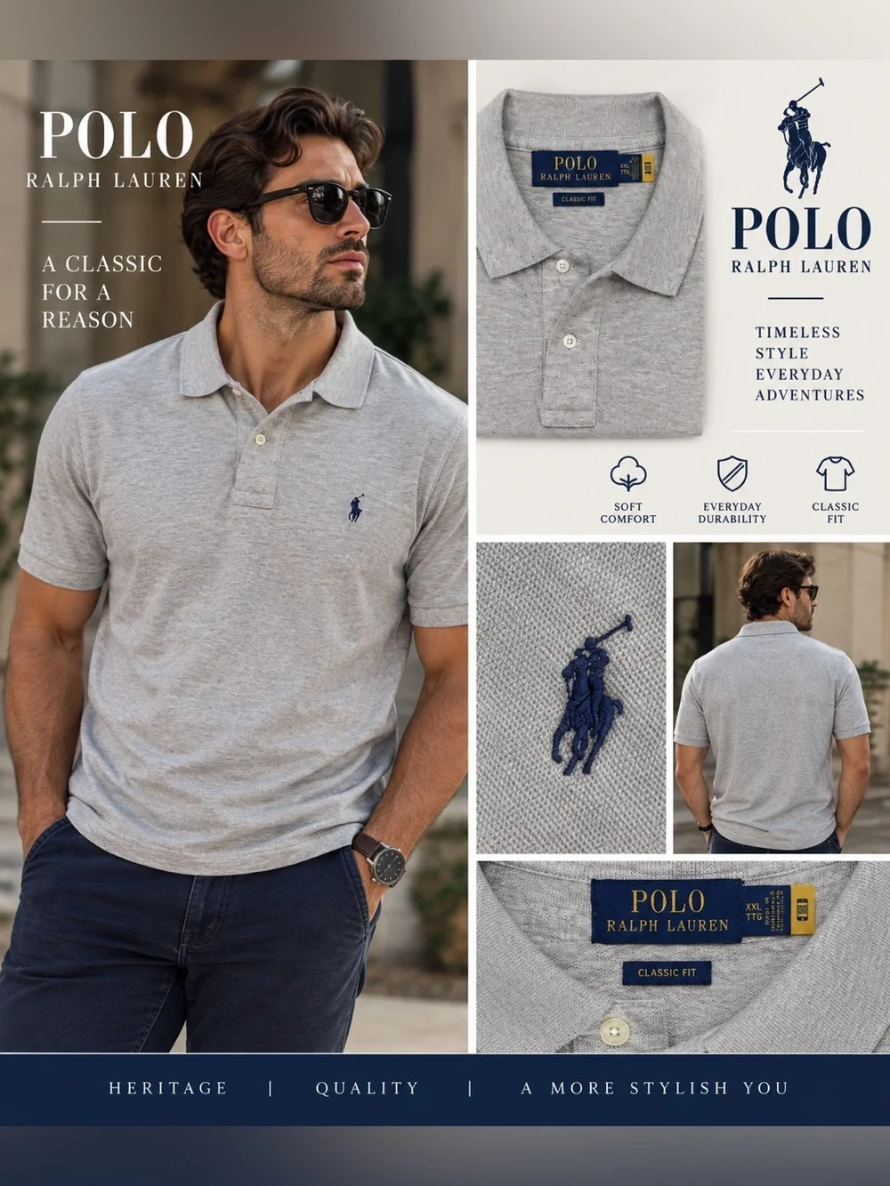 Polo by Ralph Lauren Men’s Classic Fit Grey Polo Shirt NWOT